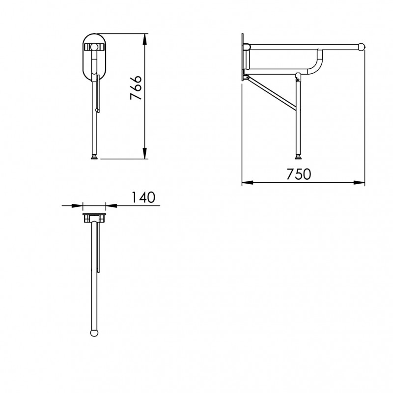 Folding Grab Bar With Support Ø32mm - 70cm Black Techni-safe : 8026 24